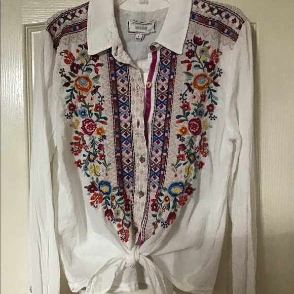 🌟NWT🌟 Johnny Was Workshop Allegra Tie Front Shirt - Picture 2 of 4